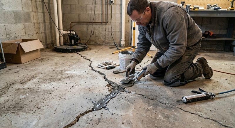 Cracked Basement Floor Repair in Moultonborough, NH