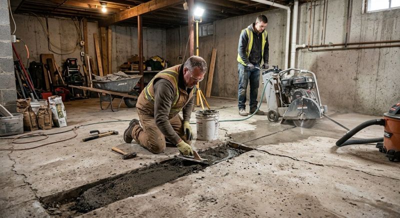 Cracked Basement Floor Repair in Moultonborough, NH